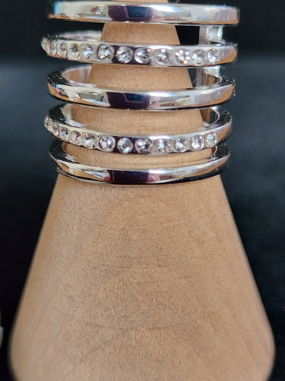 Silver-Tone Ring with Clear Crystal Accents